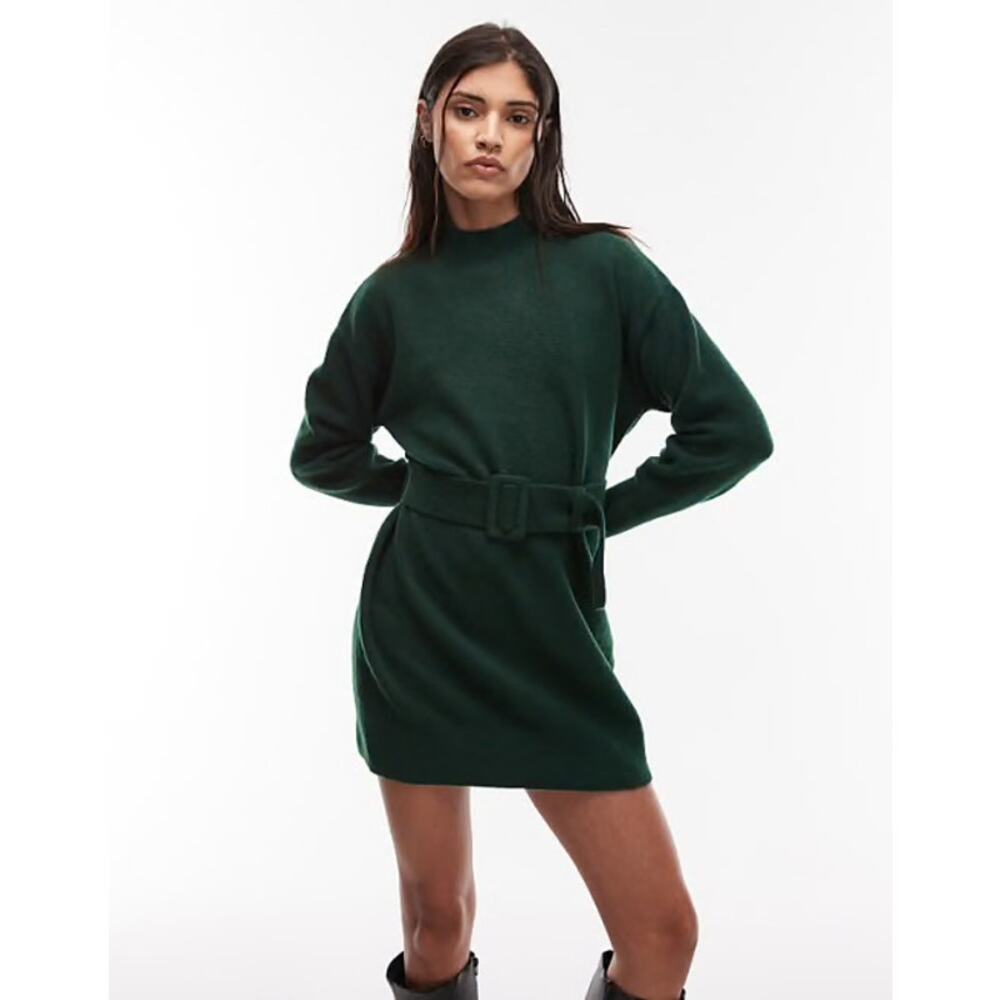 & Other Stories Belted Knitted Dress Green Size Small